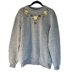 Vintage Granny Bonworth Embroidered Marled Gray Pullover Sweatshirt M